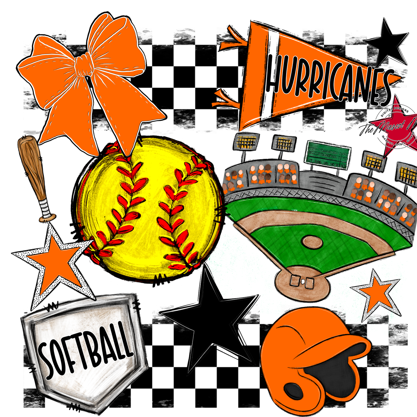 Hurricanes Checkers Softball Spirit Design-Orange