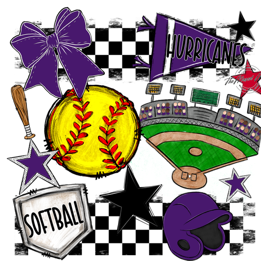 Hurricanes Checkers Softball Spirit Design-Purple