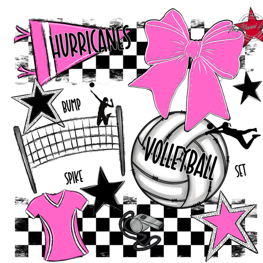 Hurricanes Checkers Volleyball Spirit Design-Baby Pink