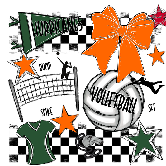 Hurricanes Checkers Volleyball Spirit Design-Green-Orange