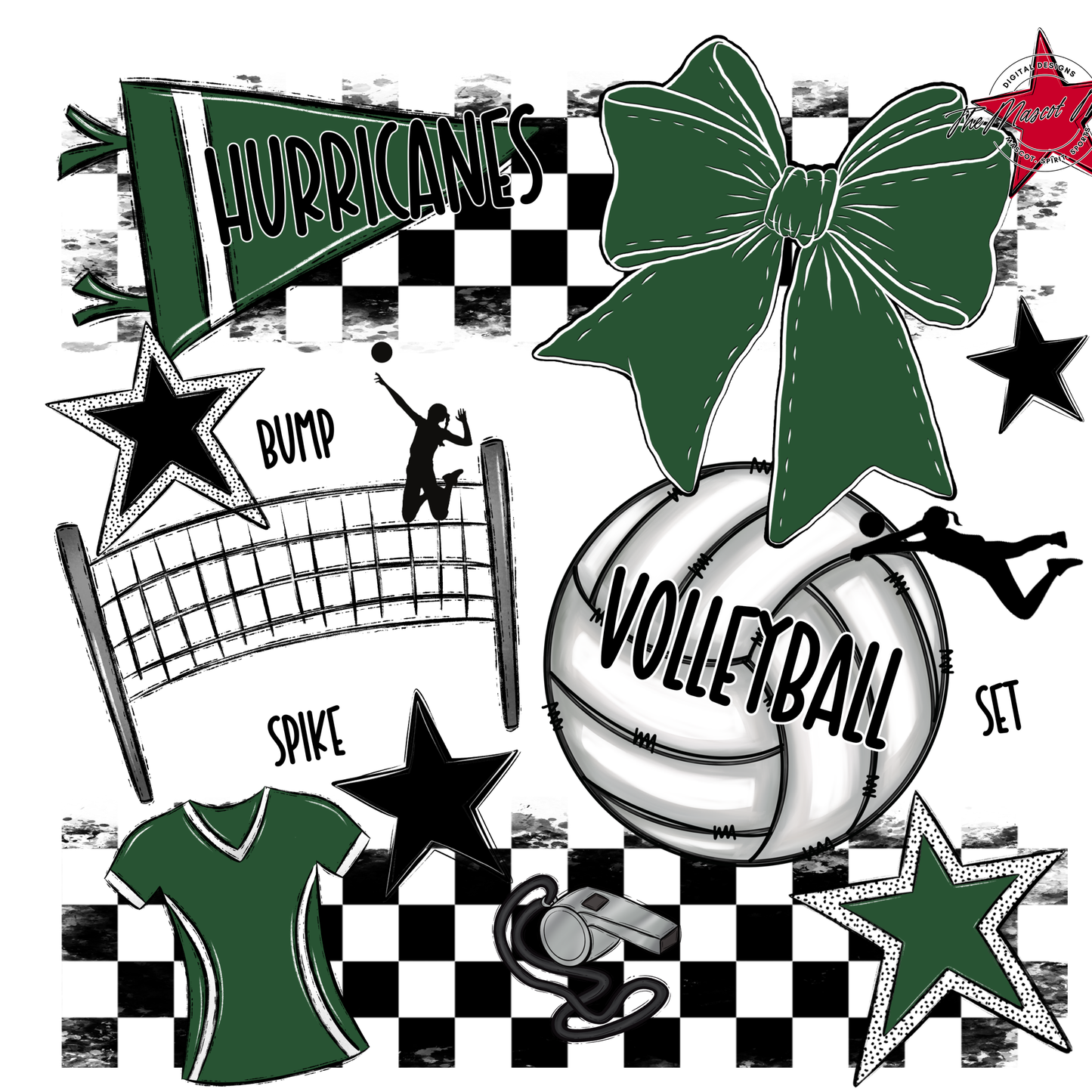 Hurricanes Checkers Volleyball Spirit Design-Green