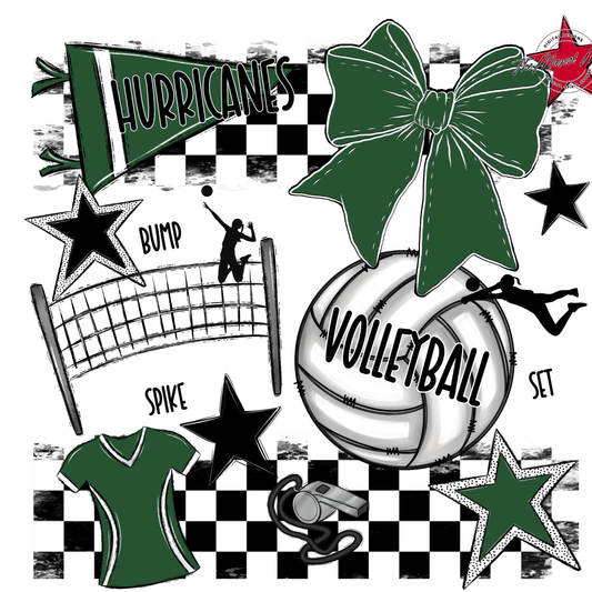 Hurricanes Checkers Volleyball Spirit Design-Green