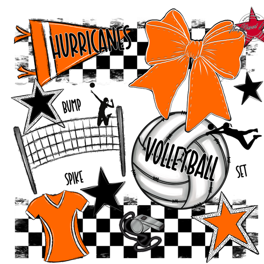 Hurricanes Checkers Volleyball Spirit Design-Orange