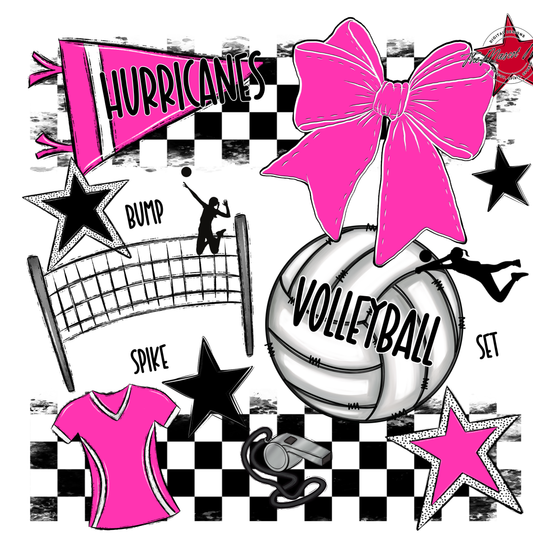 Hurricanes Checkers Volleyball Spirit Design-Pink