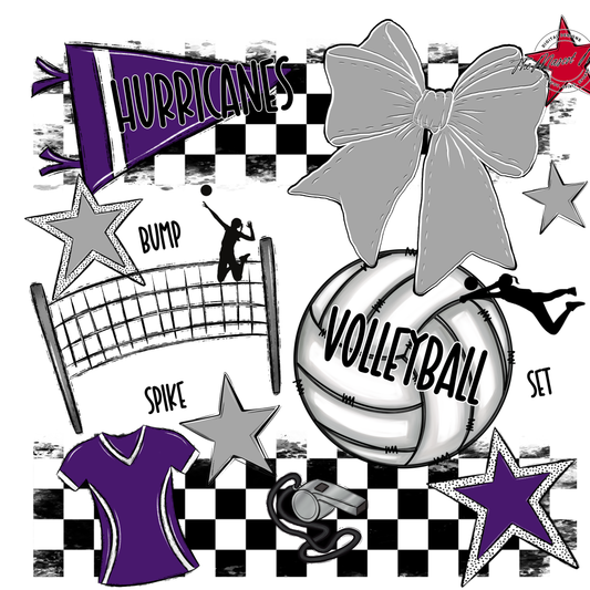 Hurricanes Checkers Volleyball Spirit Design-Purple-Grey