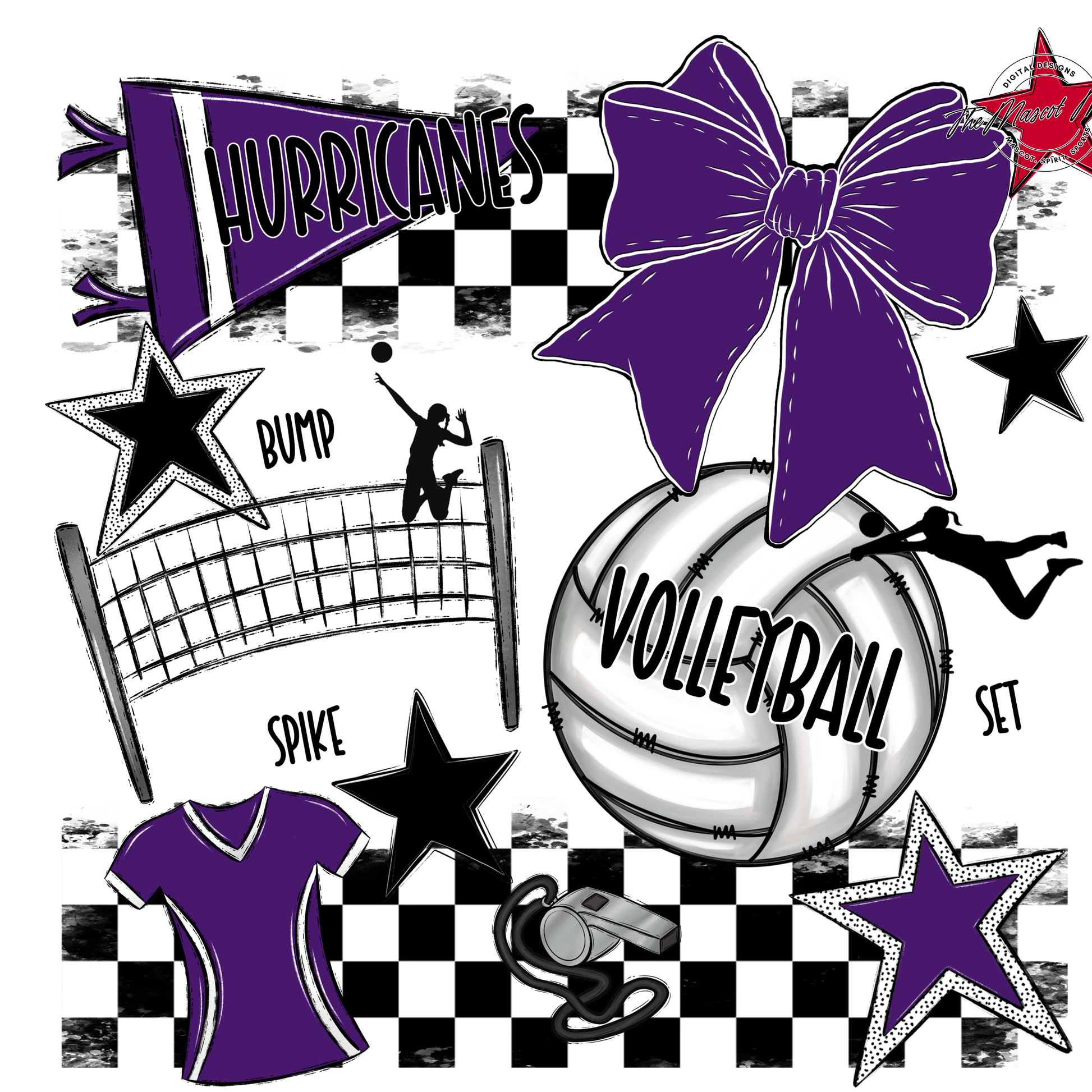 Hurricanes Checkers Volleyball Spirit Design-Purple