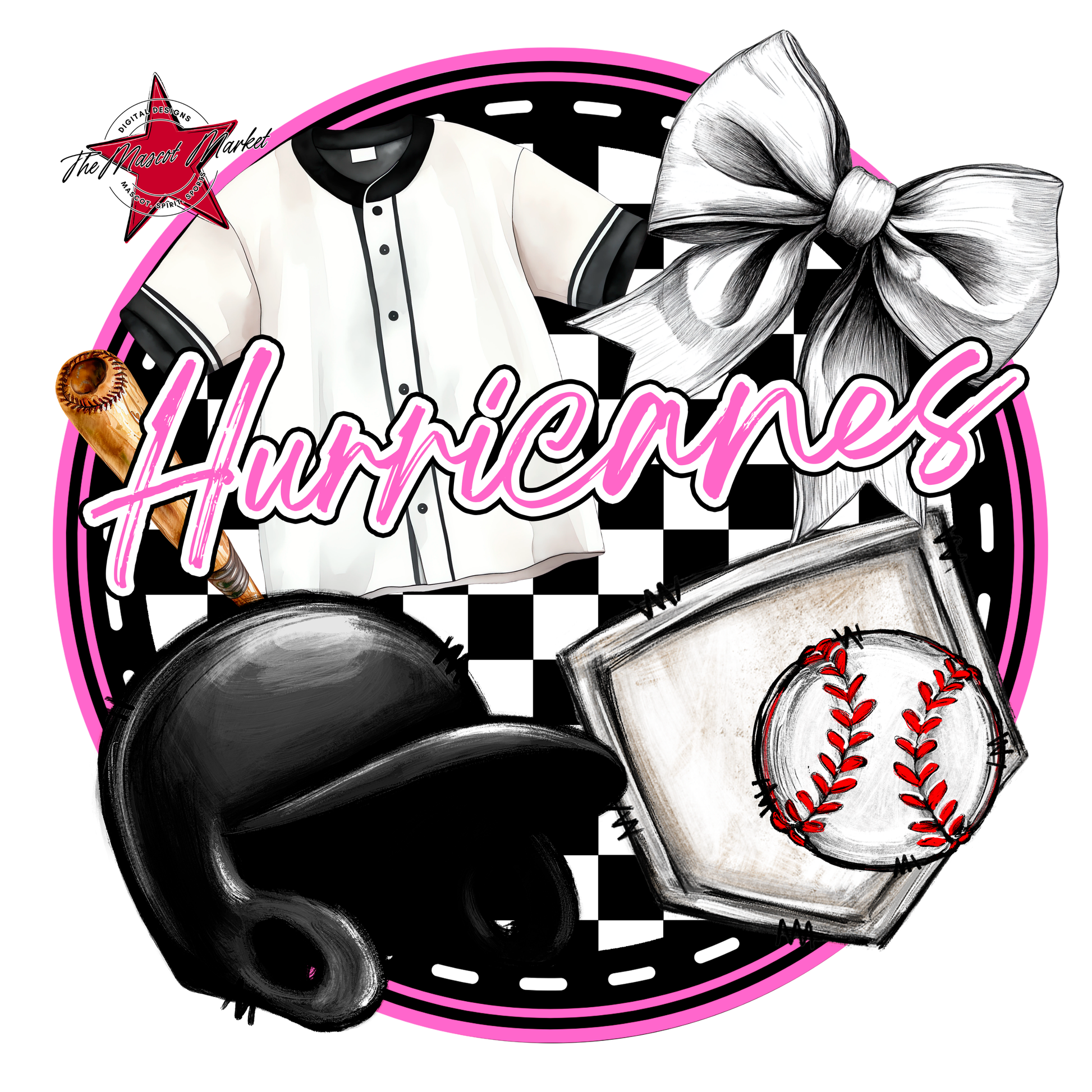 Hurricanes Circle Baseball Design-Baby Pink