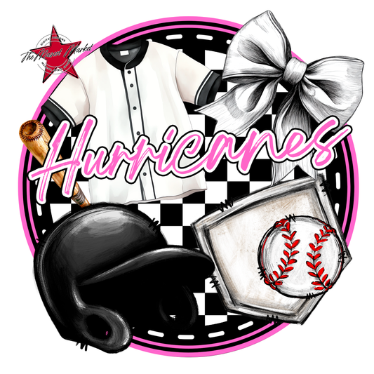 Hurricanes Circle Baseball Design-Baby Pink