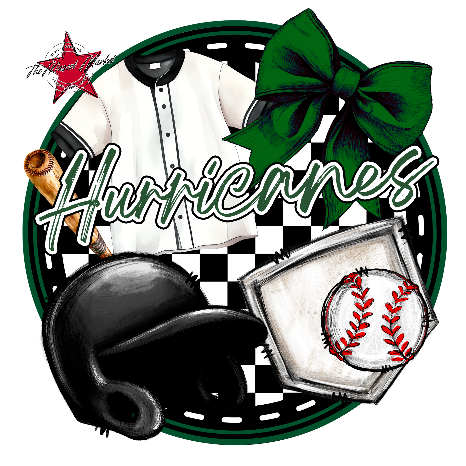 Hurricanes Circle Baseball Design-Green