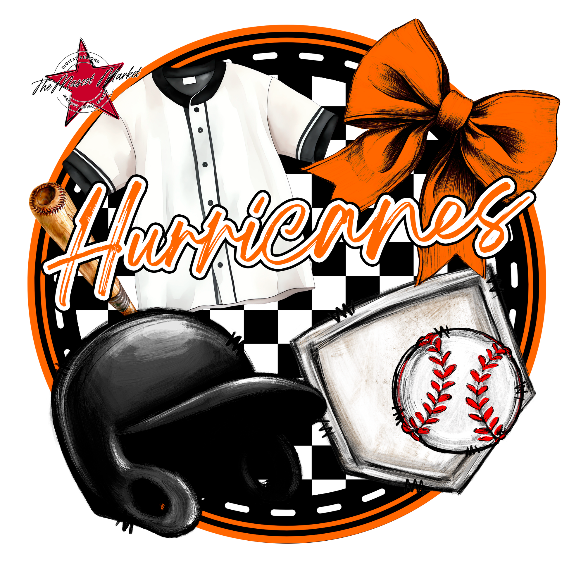 Hurricanes Circle Baseball Design-Orange