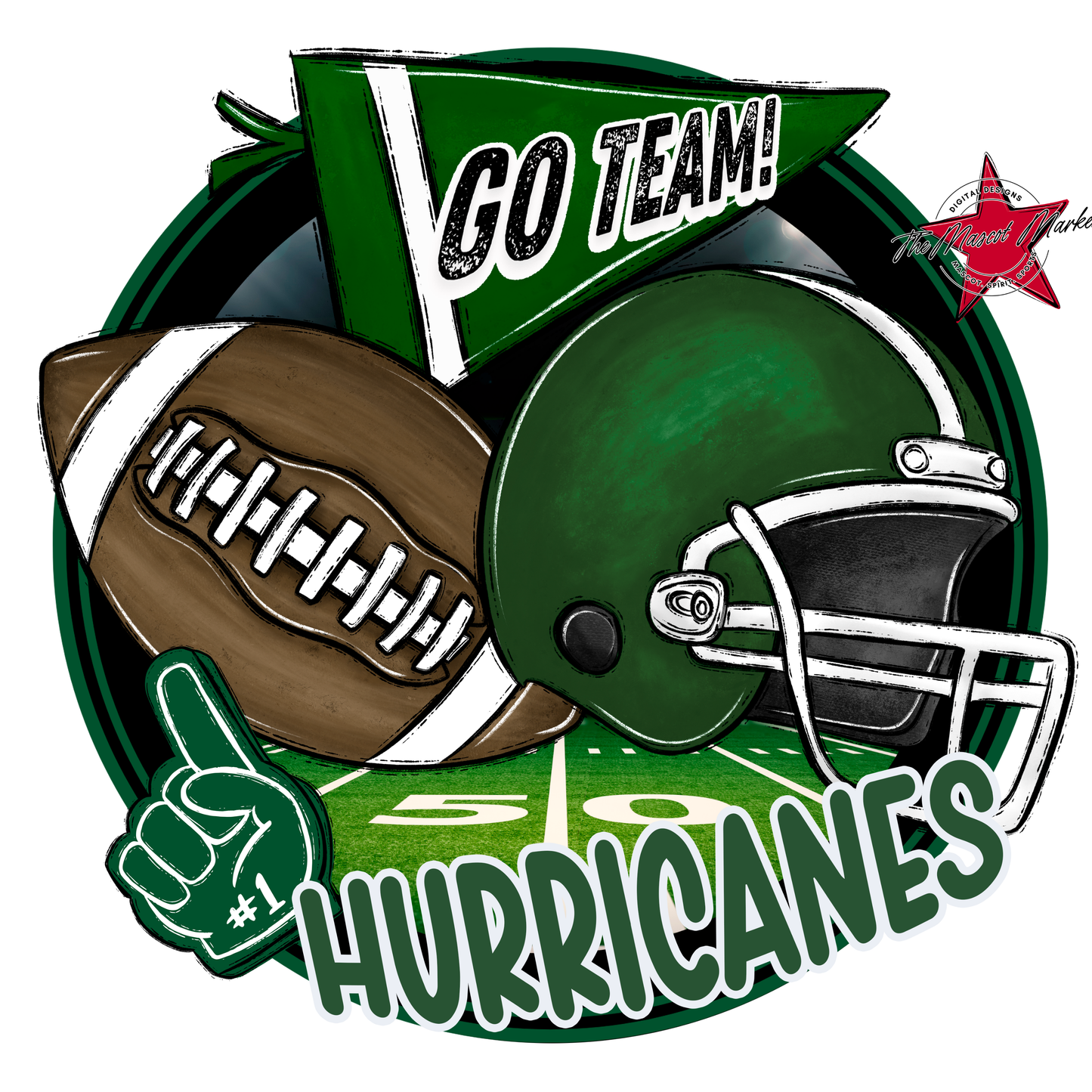 Hurricanes Circle Football Design-Green