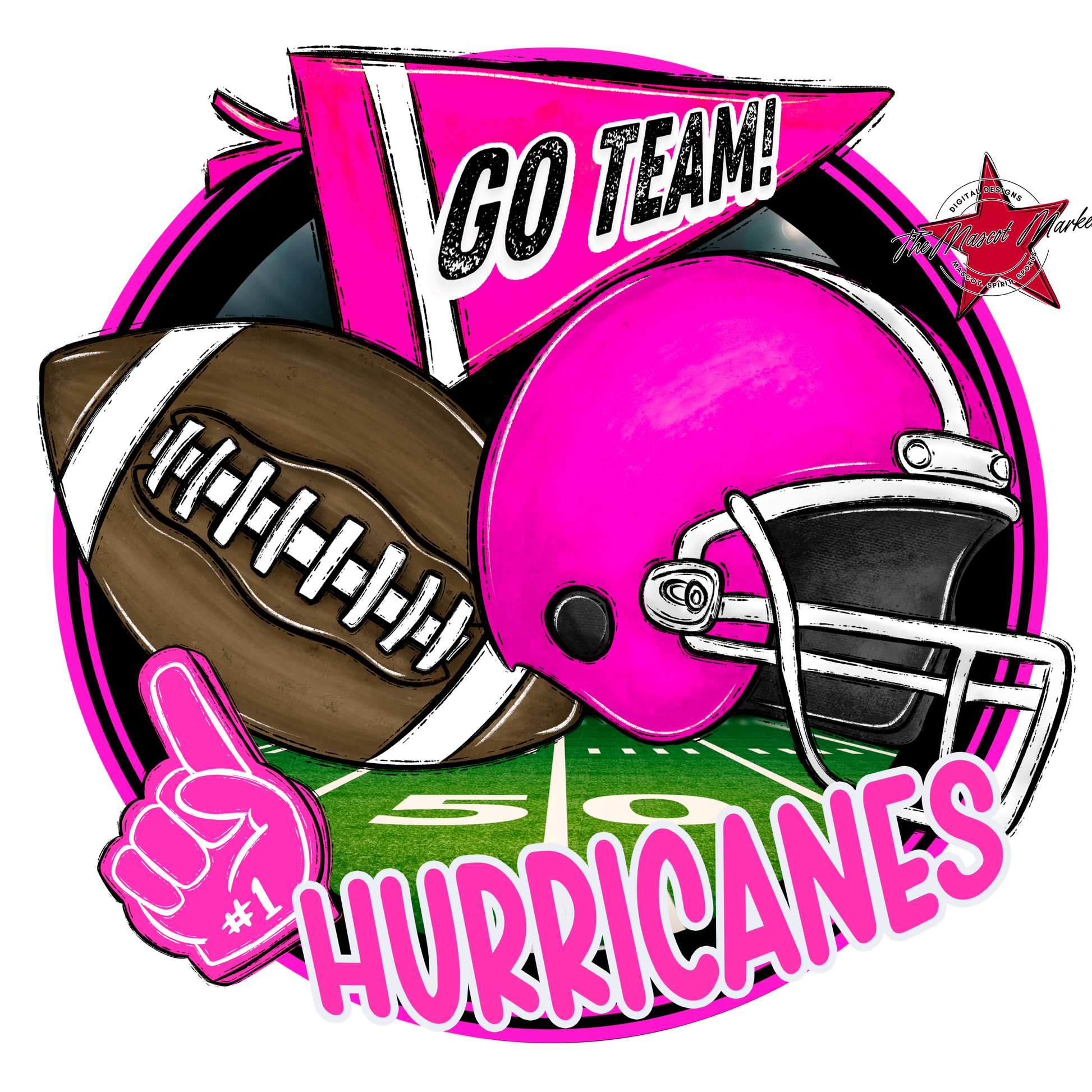 Hurricanes Circle Football Design-Pink