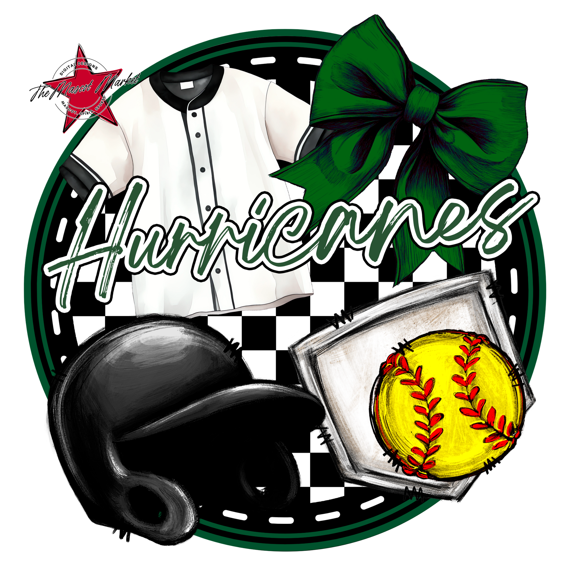 Hurricanes Circle Softball Design-Green
