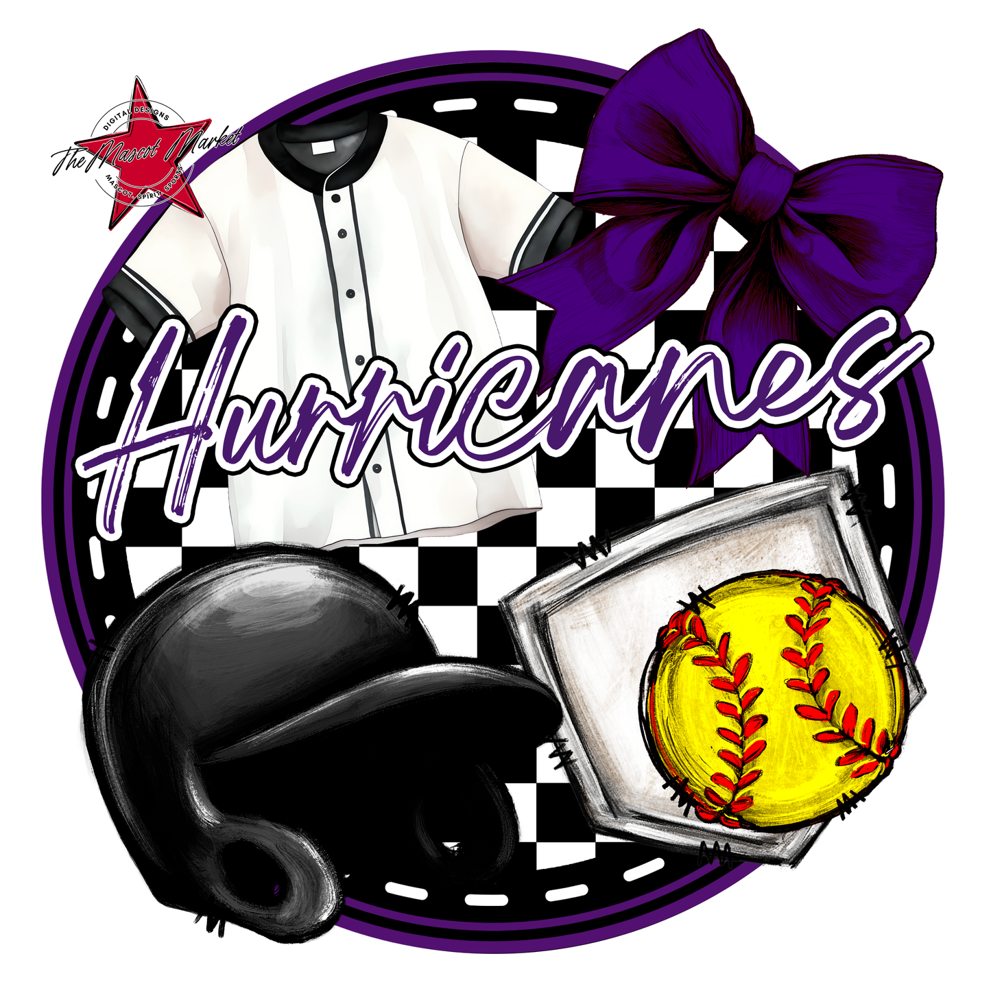 Hurricanes Circle Softball Design-Purple