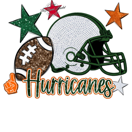 Hurricanes Football Embroidered Sequins Design-Green & Orange