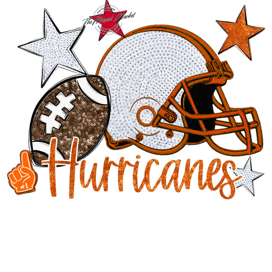 Hurricanes Football Embroidered Sequins Design-Orange