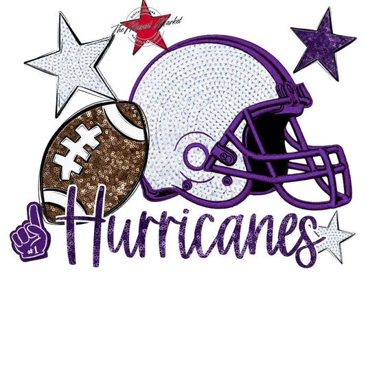 Hurricanes Football Embroidered Sequins Design-Purple