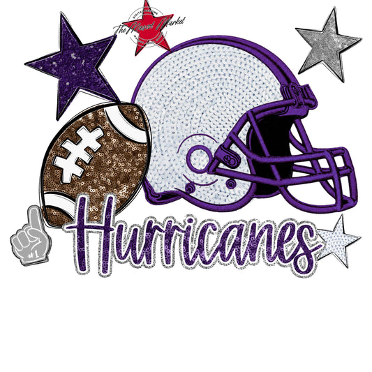 Hurricanes Football Embroidered Sequins Design-Purple & Grey