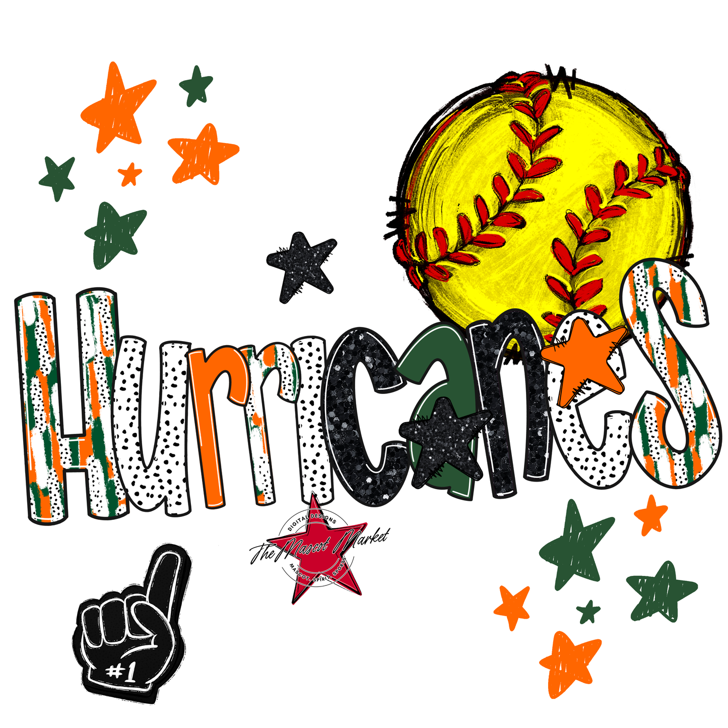 Hurricanes Softball Scrape-Green-Orange