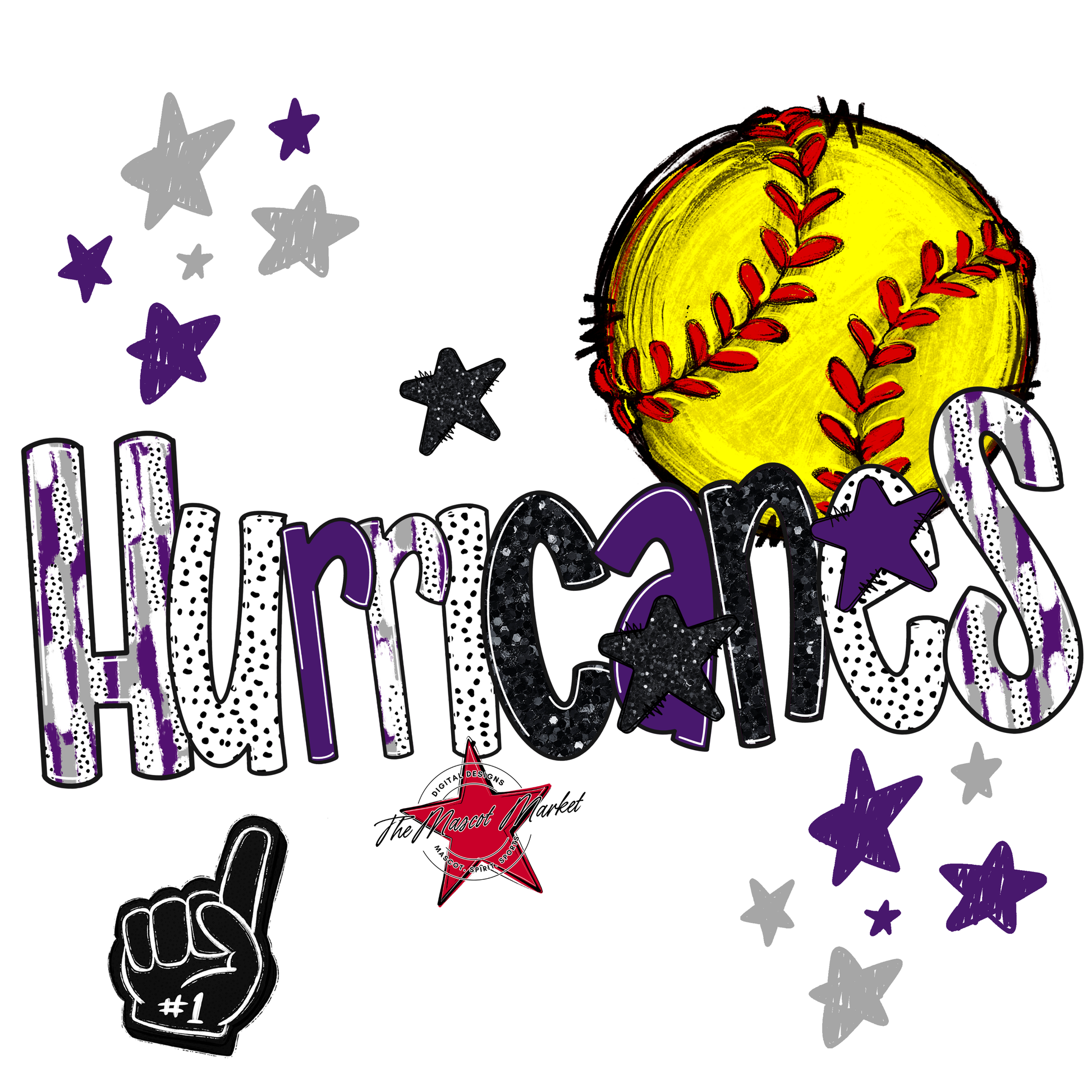 Hurricanes Softball Scrape-Purple-Grey