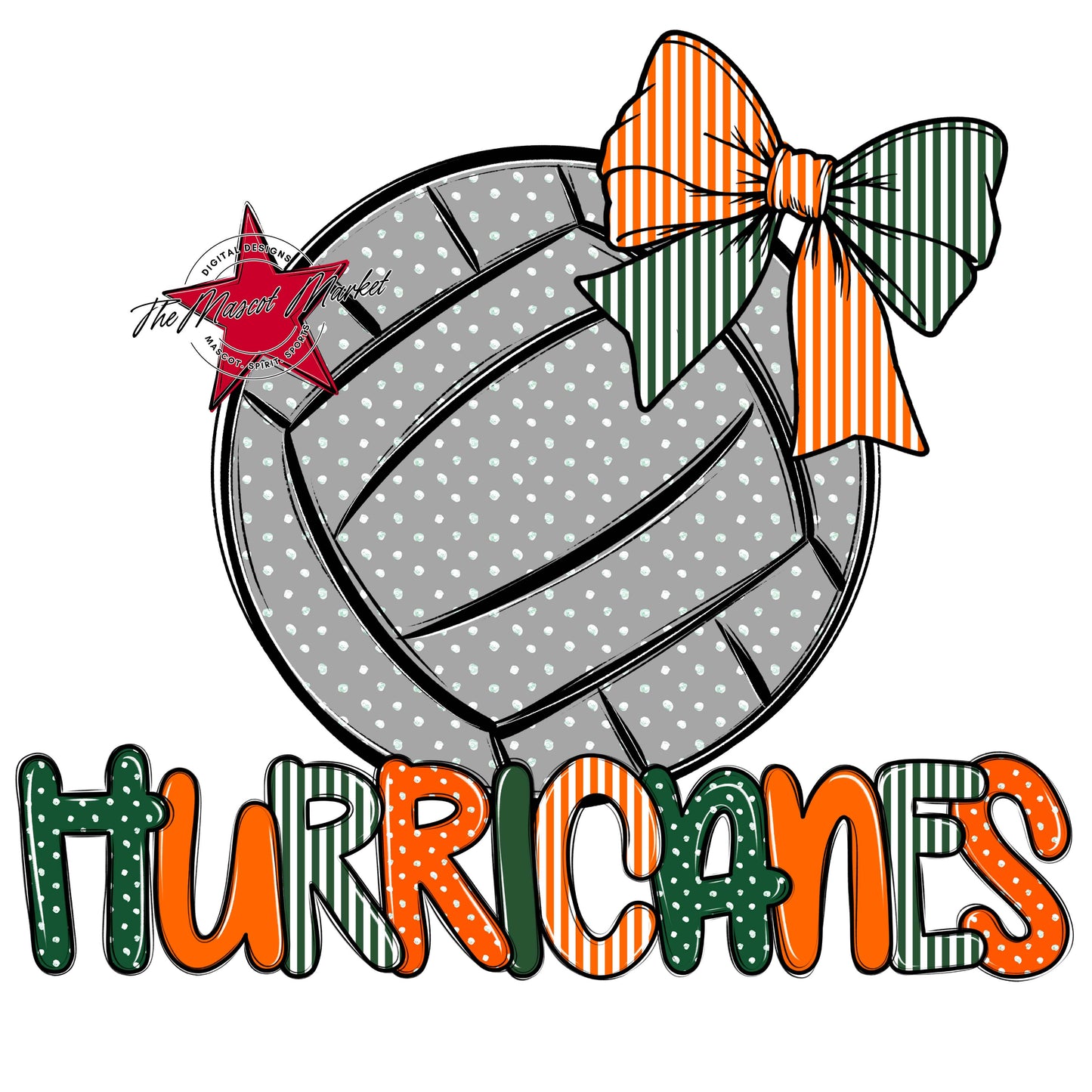 Hurricanes Volleyball Spirit Design-Green & Orange