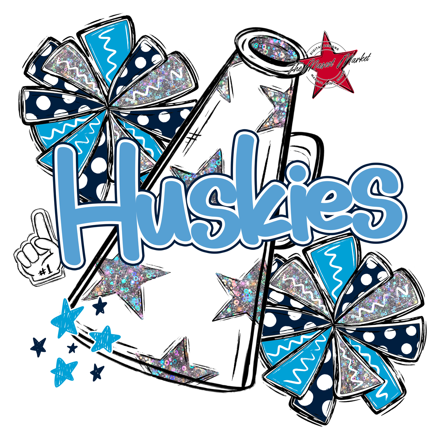 Huskies Alpha Megaphone Design-Navy-Carolina Blue