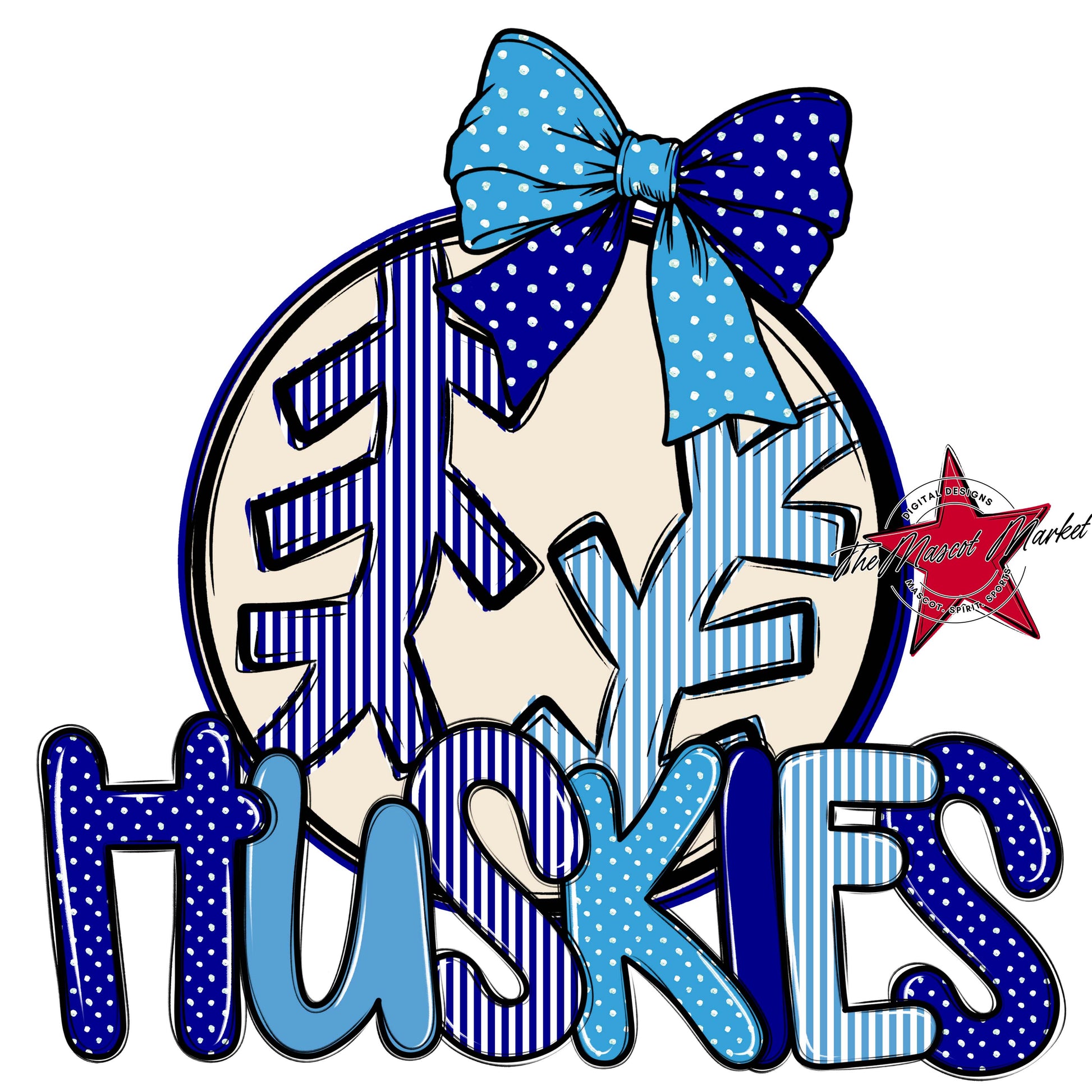 Huskies Baseball-Softball Spirit Design-Blue & Carolina Blue