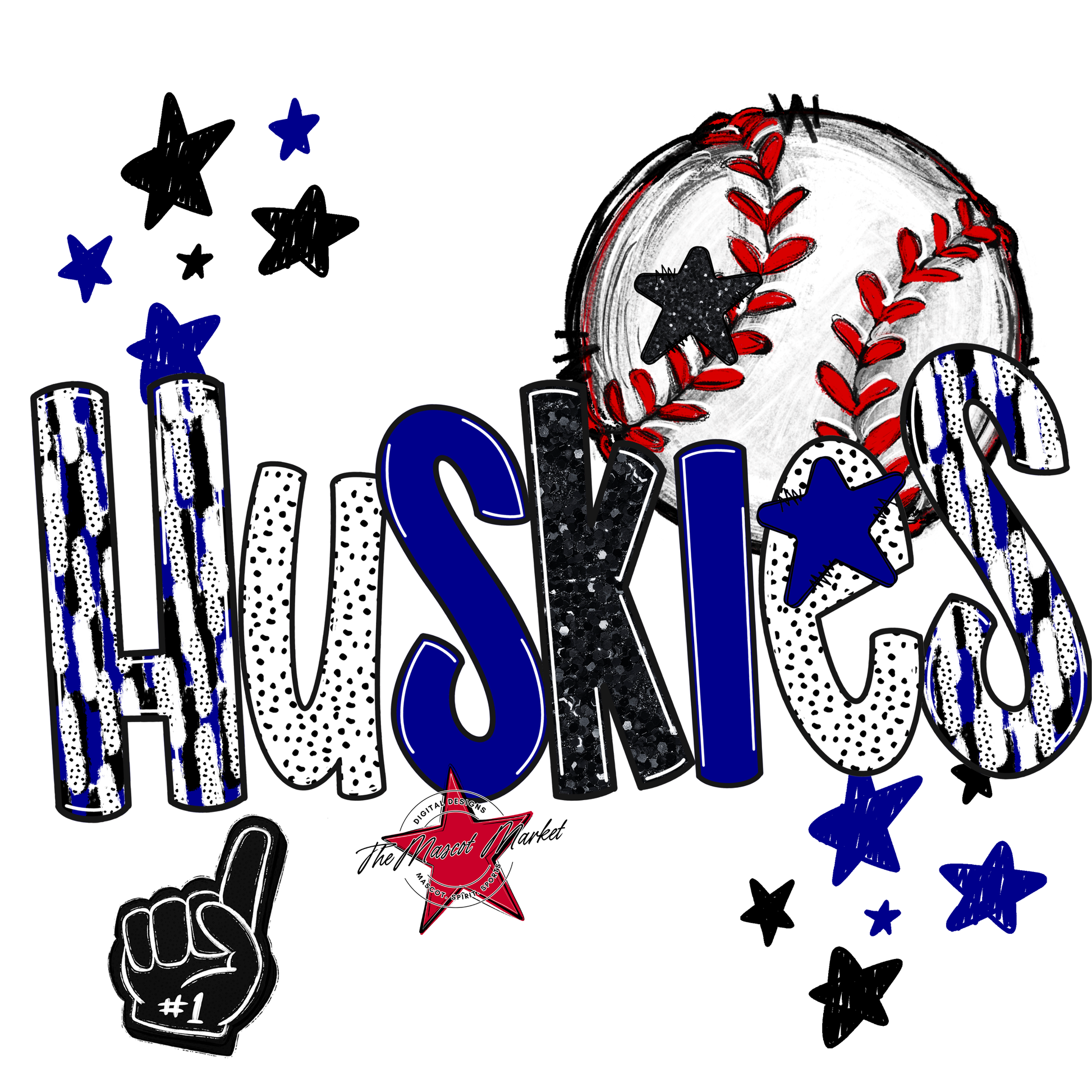 Huskies Baseball Scrape-Blue