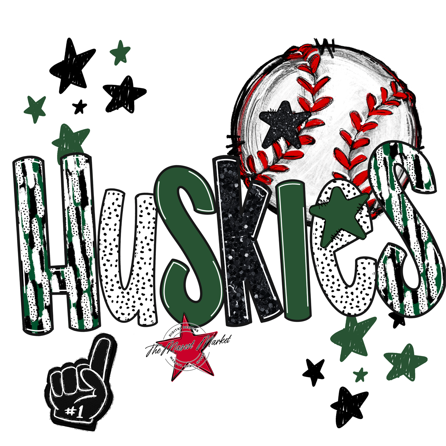 Huskies Baseball Scrape-Green