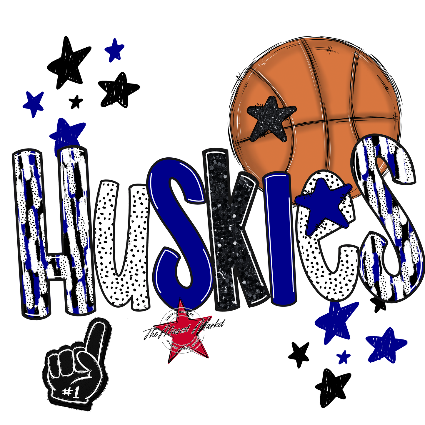 Huskies Basketball Scrape-Blue