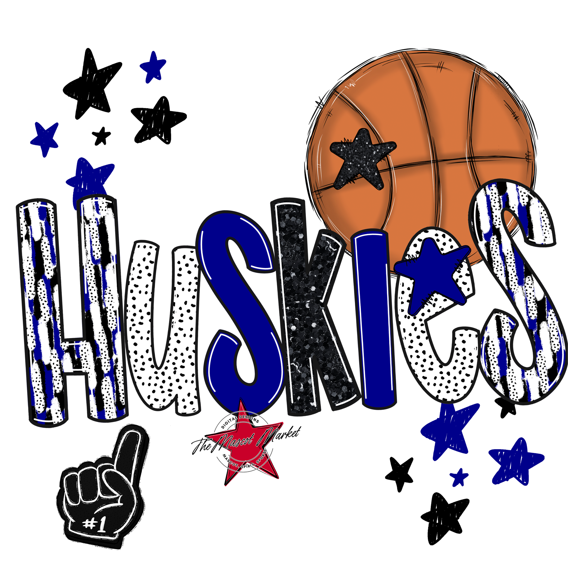 Huskies Basketball Scrape-Blue