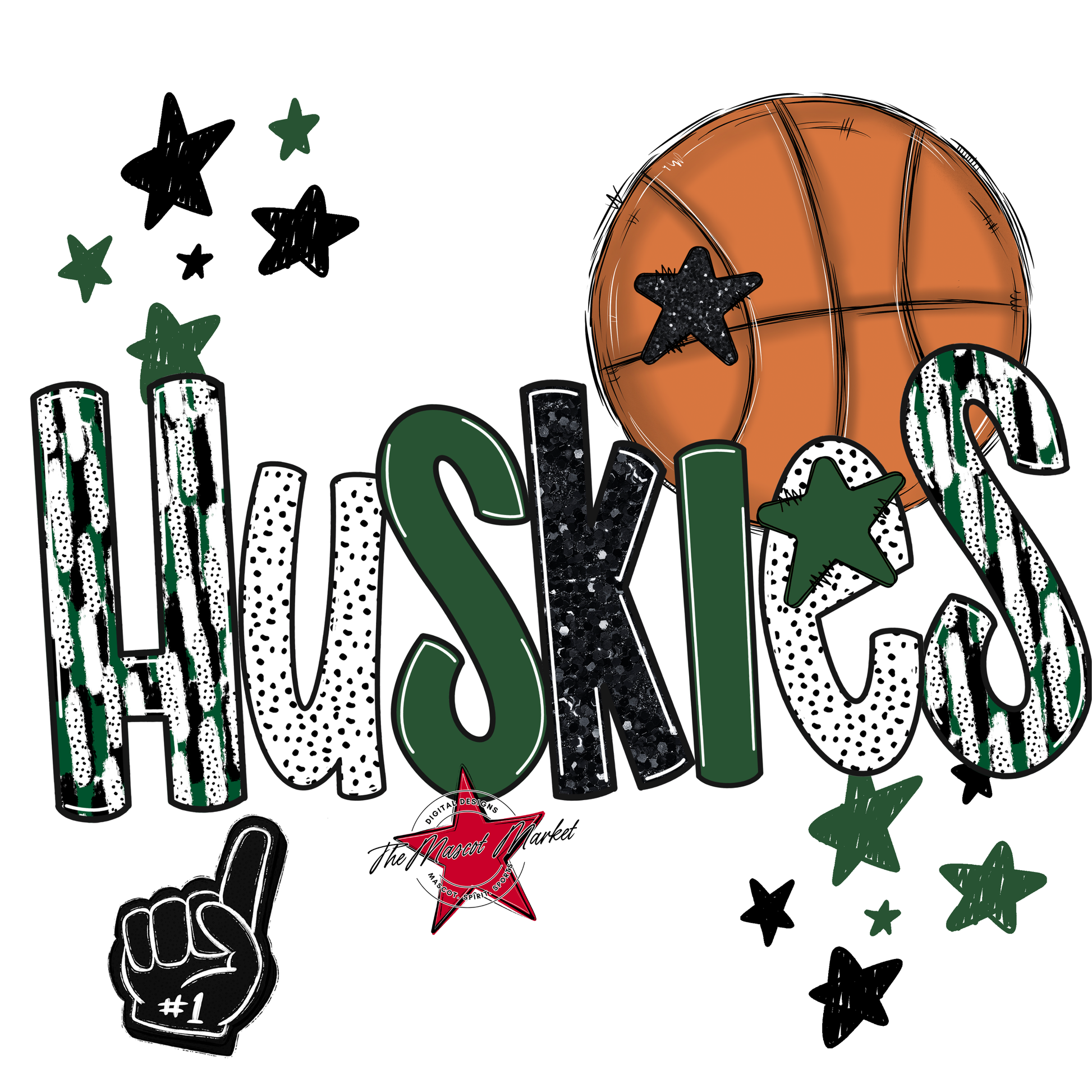 Huskies Basketball Scrape-Green