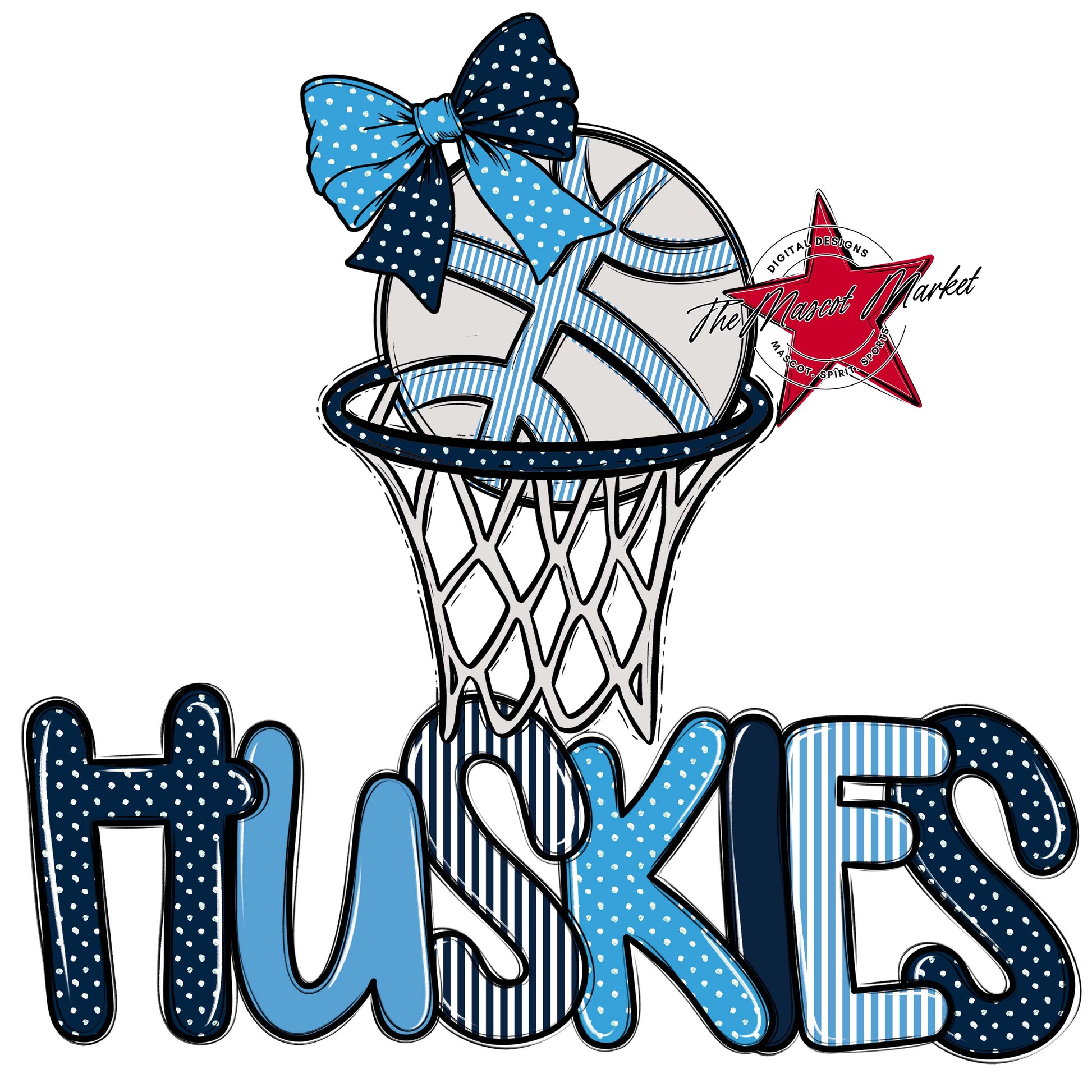 Huskies Basketball Spirit Design-Navy & Carolina Blue