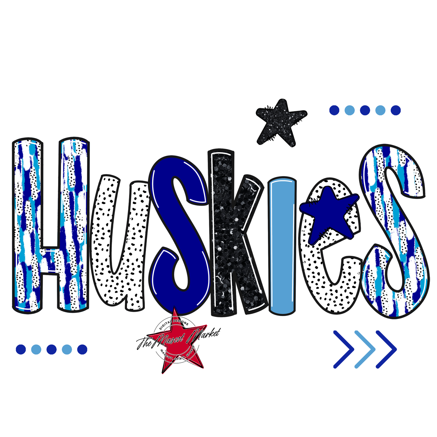 Huskies Brushstroke Alpha w Arrows-Blue-Carolina Blue