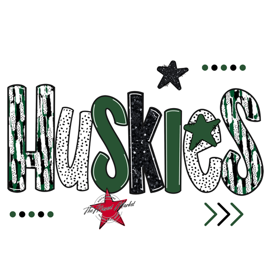 Huskies Brushstroke Alpha w Arrows-Green