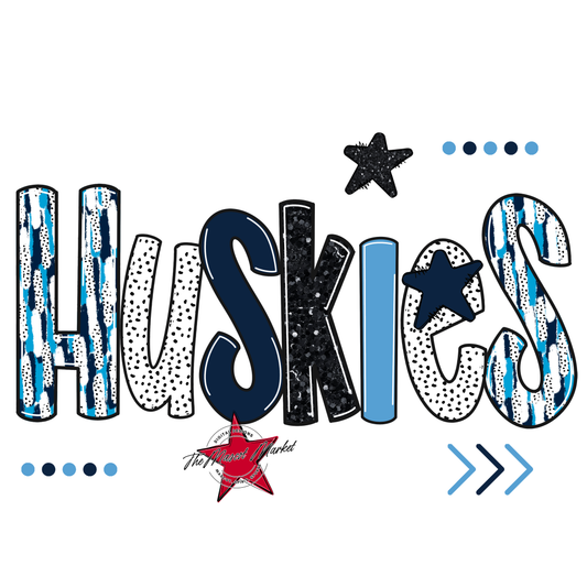 Huskies Brushstroke Alpha w Arrows-Navy-Carolina Blue