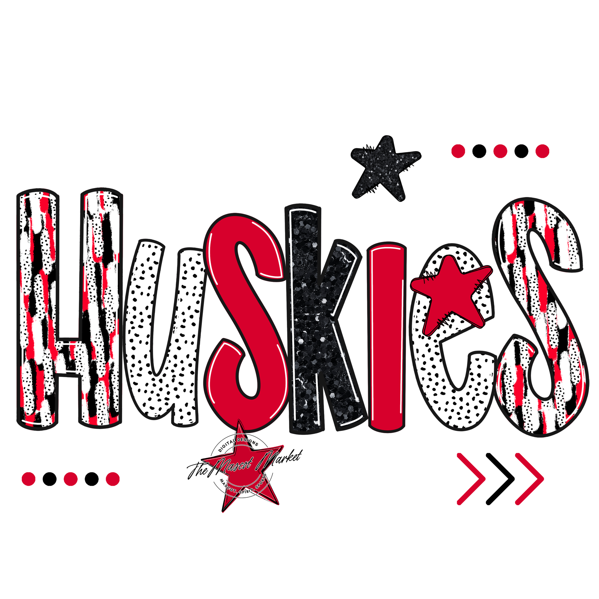 Huskies Brushstroke Alpha w Arrows-Red