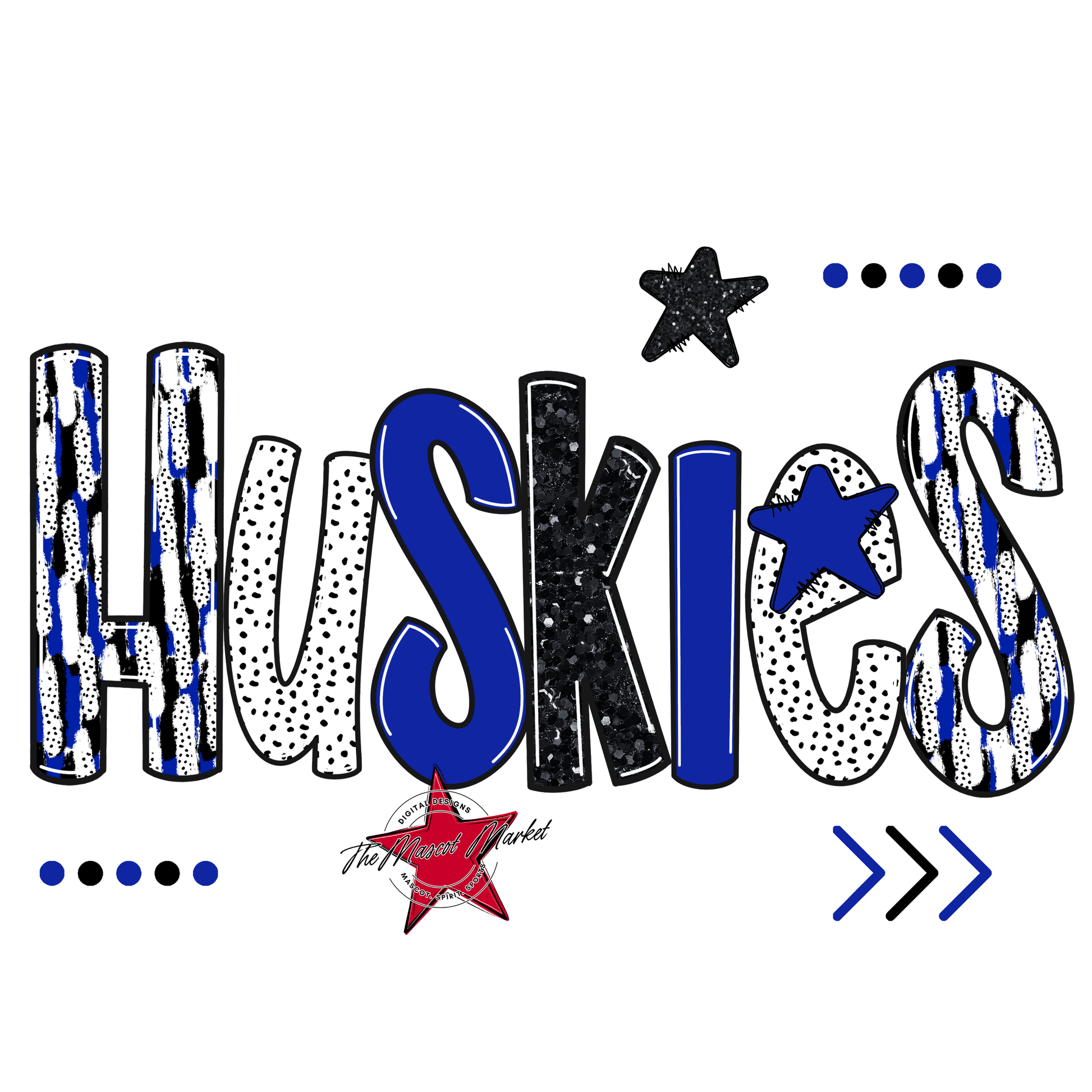 Huskies Brushstroke Alpha w Arrows-Royal Blue