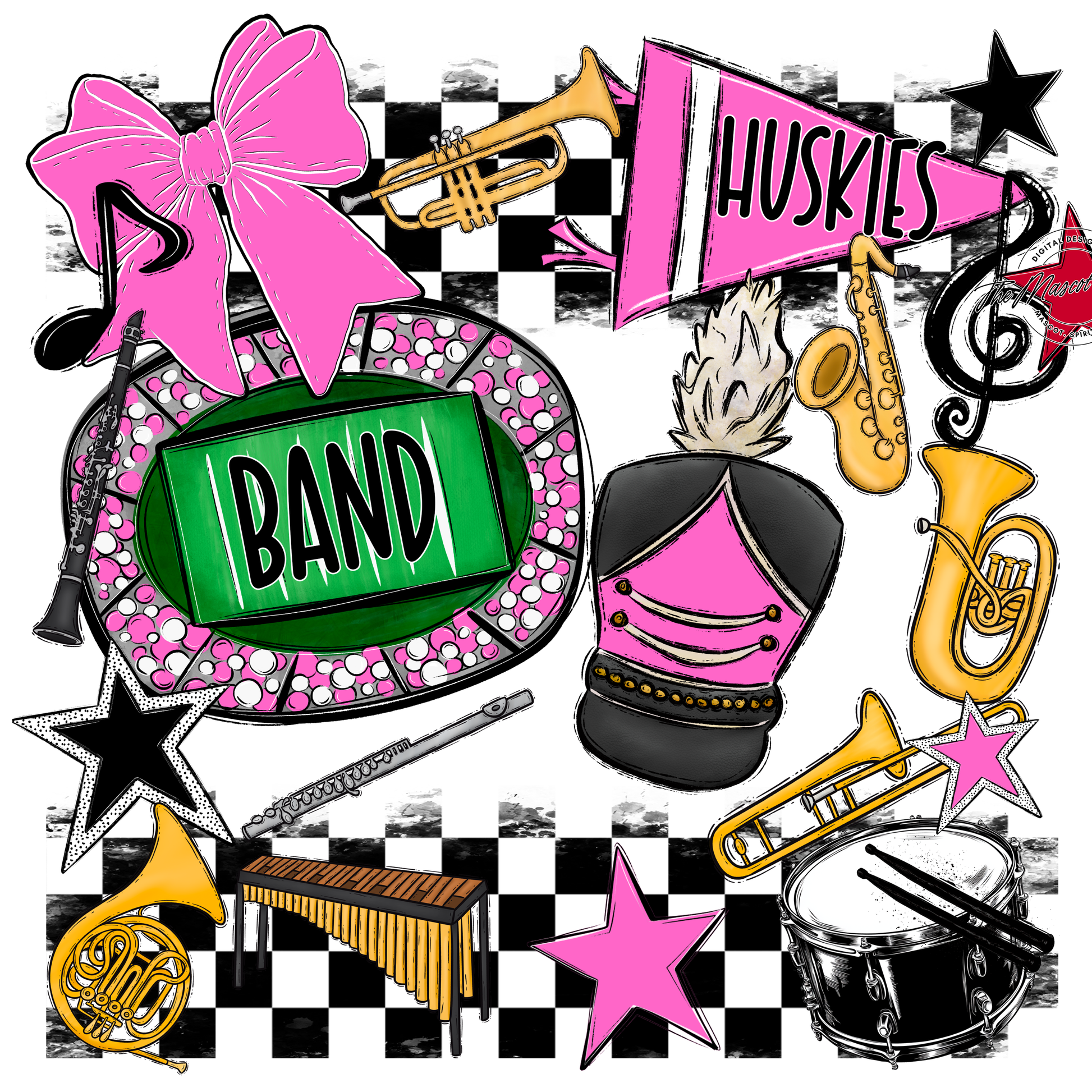 Huskies Checkers Band Spirit Design-Baby Pink
