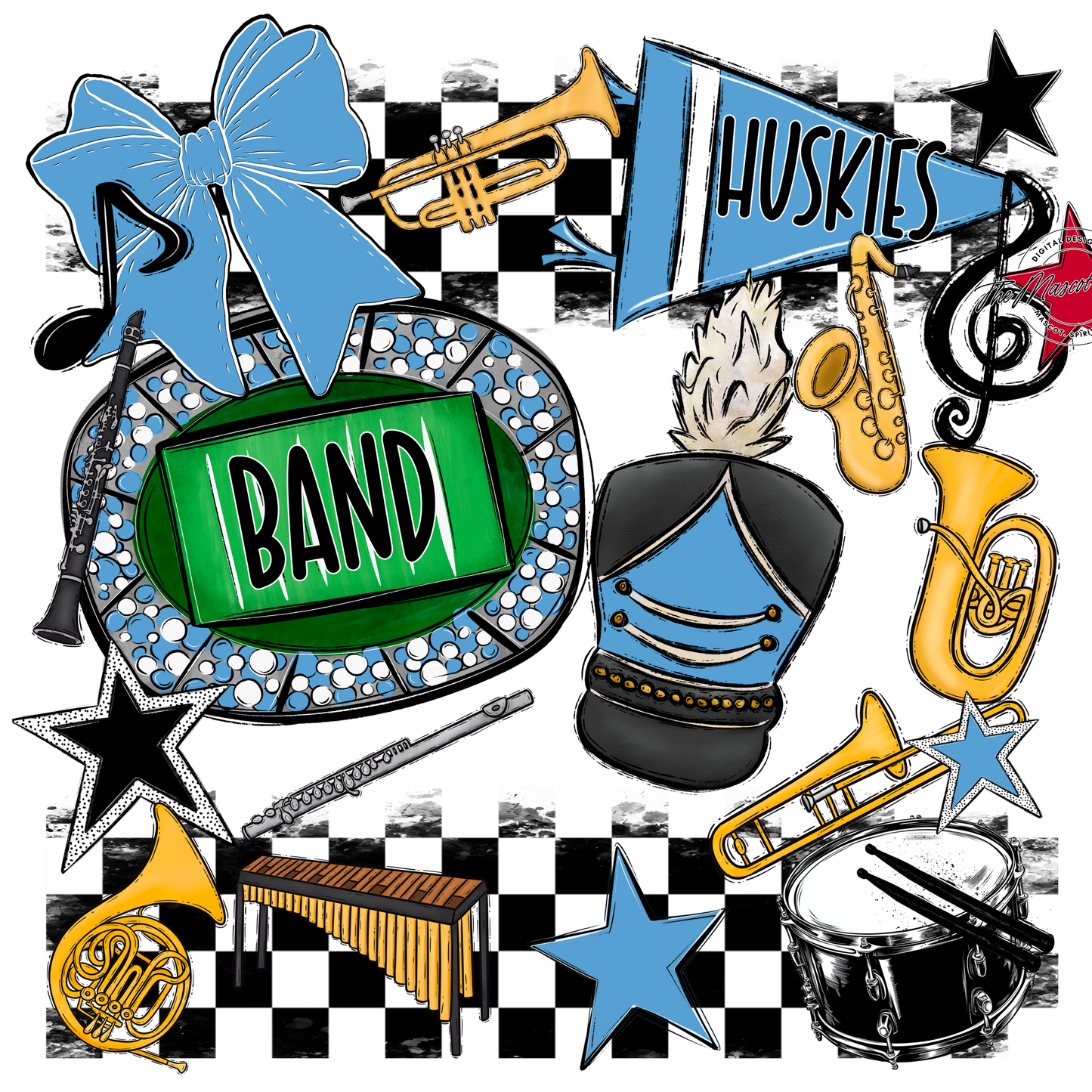 Huskies Checkers Band Spirit Design-Carolina Blue