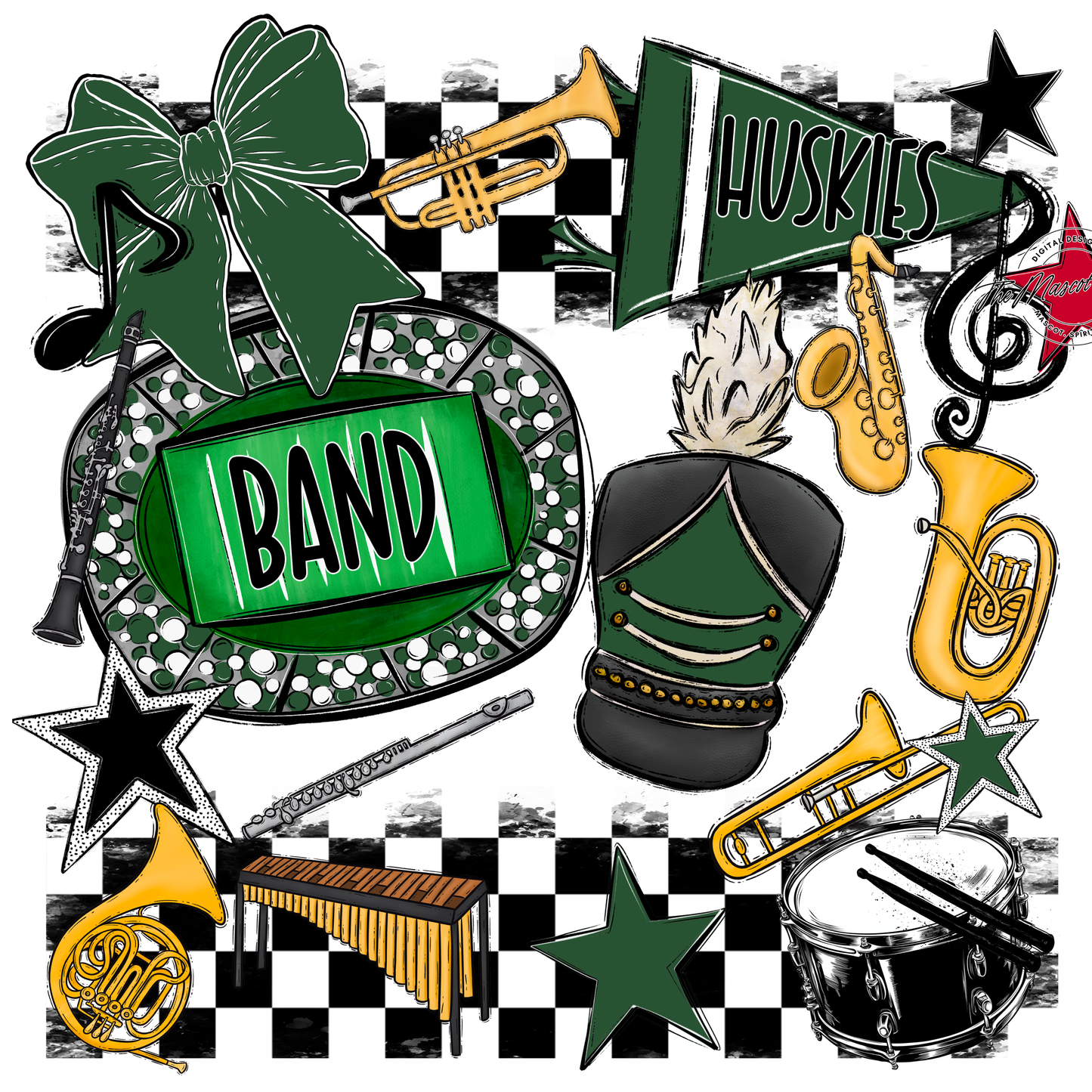 Huskies Checkers Band Spirit Design-Green