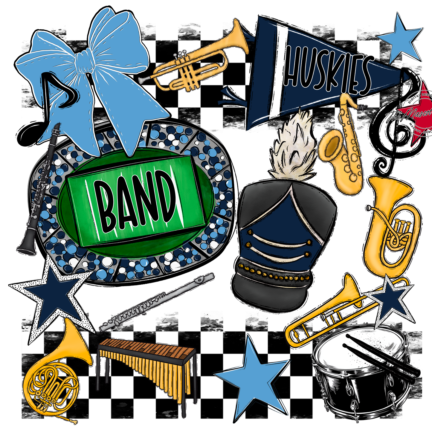 Huskies Checkers Band Spirit Design-Navy-Carolina Blue