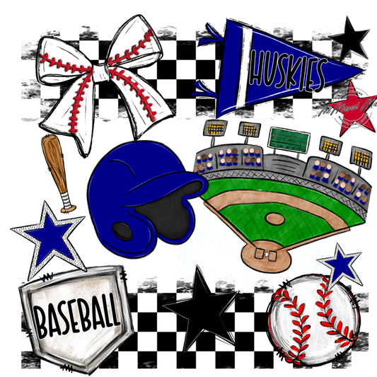 Huskies Checkers Baseball Spirit Design-Blue