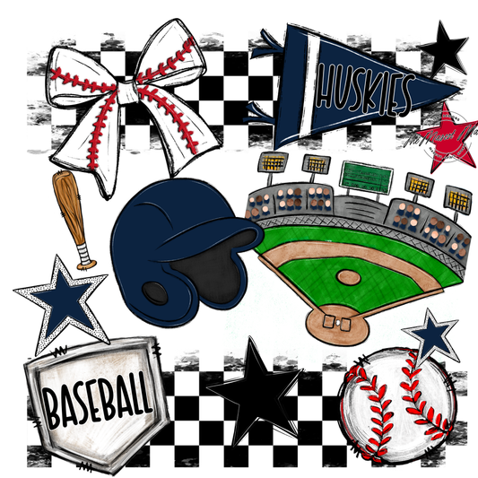 Huskies Checkers Baseball Spirit Design-Navy
