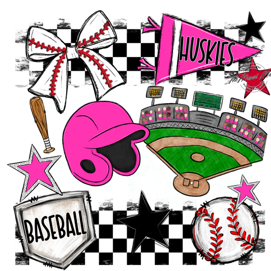 Huskies Checkers Baseball Spirit Design-Pink
