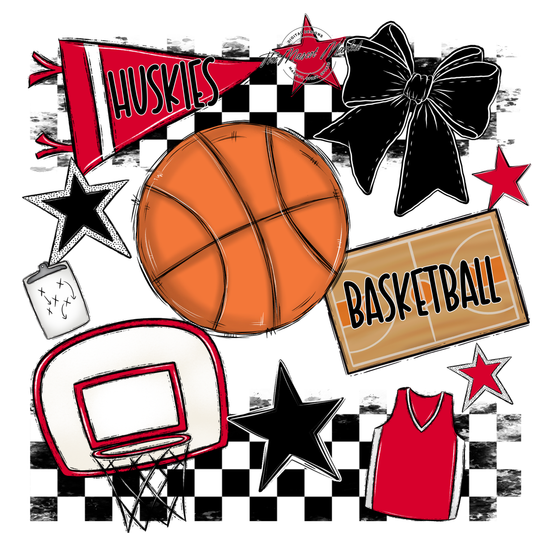 Huskies Checkers Basketball Spirit Design-Red