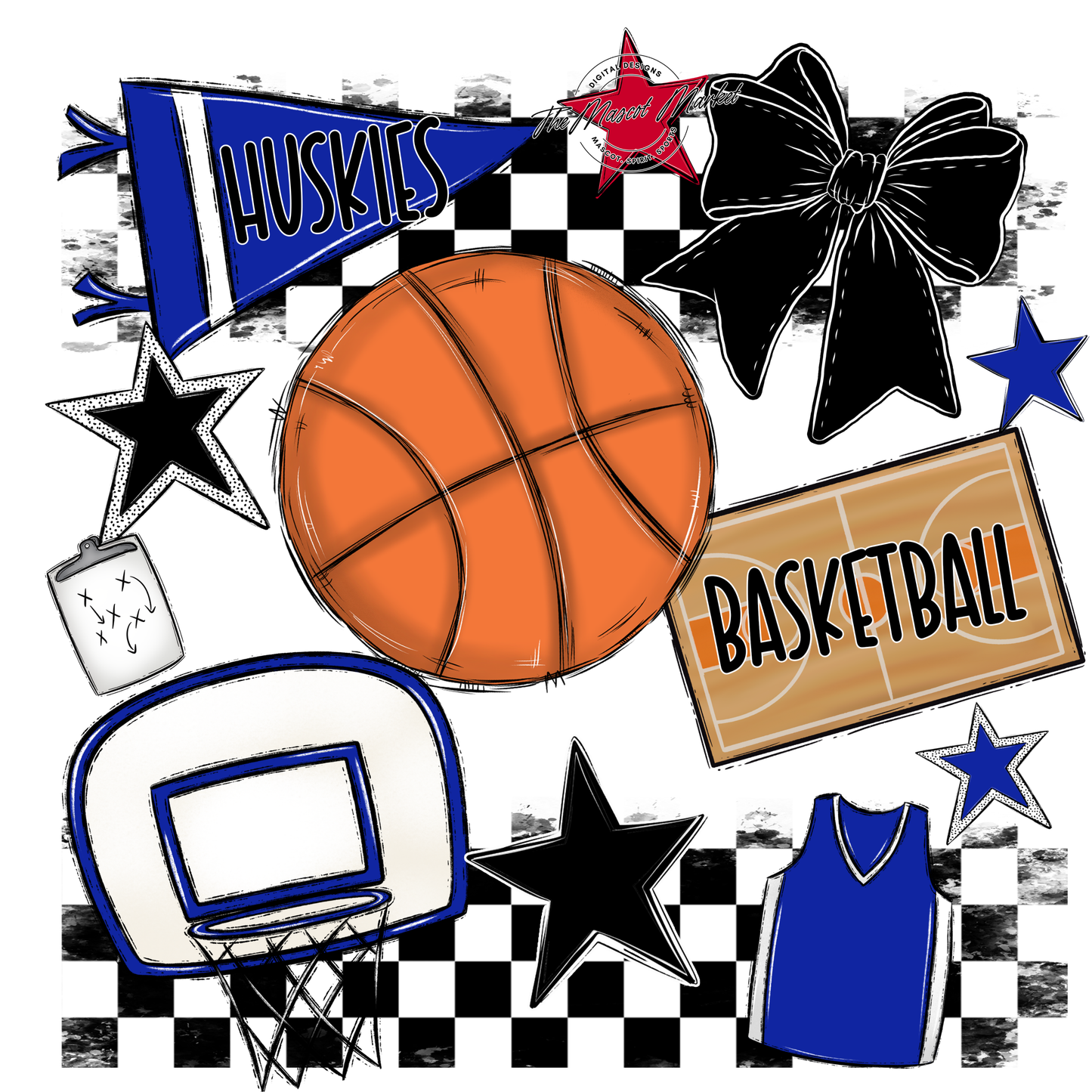 Huskies Checkers Basketball Spirit Design-Royal Blue