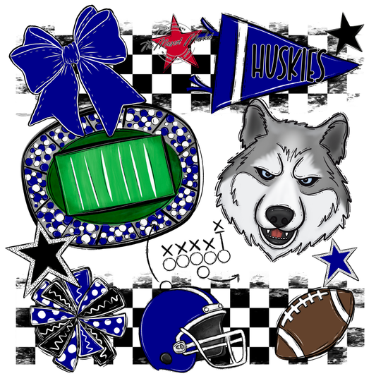 Huskies Checkers Mascot Spirit Design-Blue