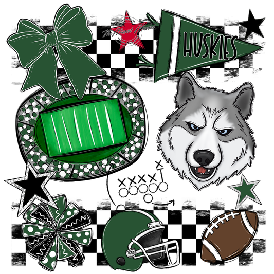 Huskies Checkers Mascot Spirit Design-Green