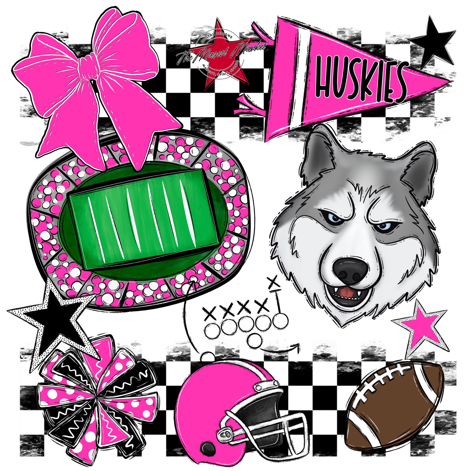 Huskies Checkers Mascot Spirit Design-Pink